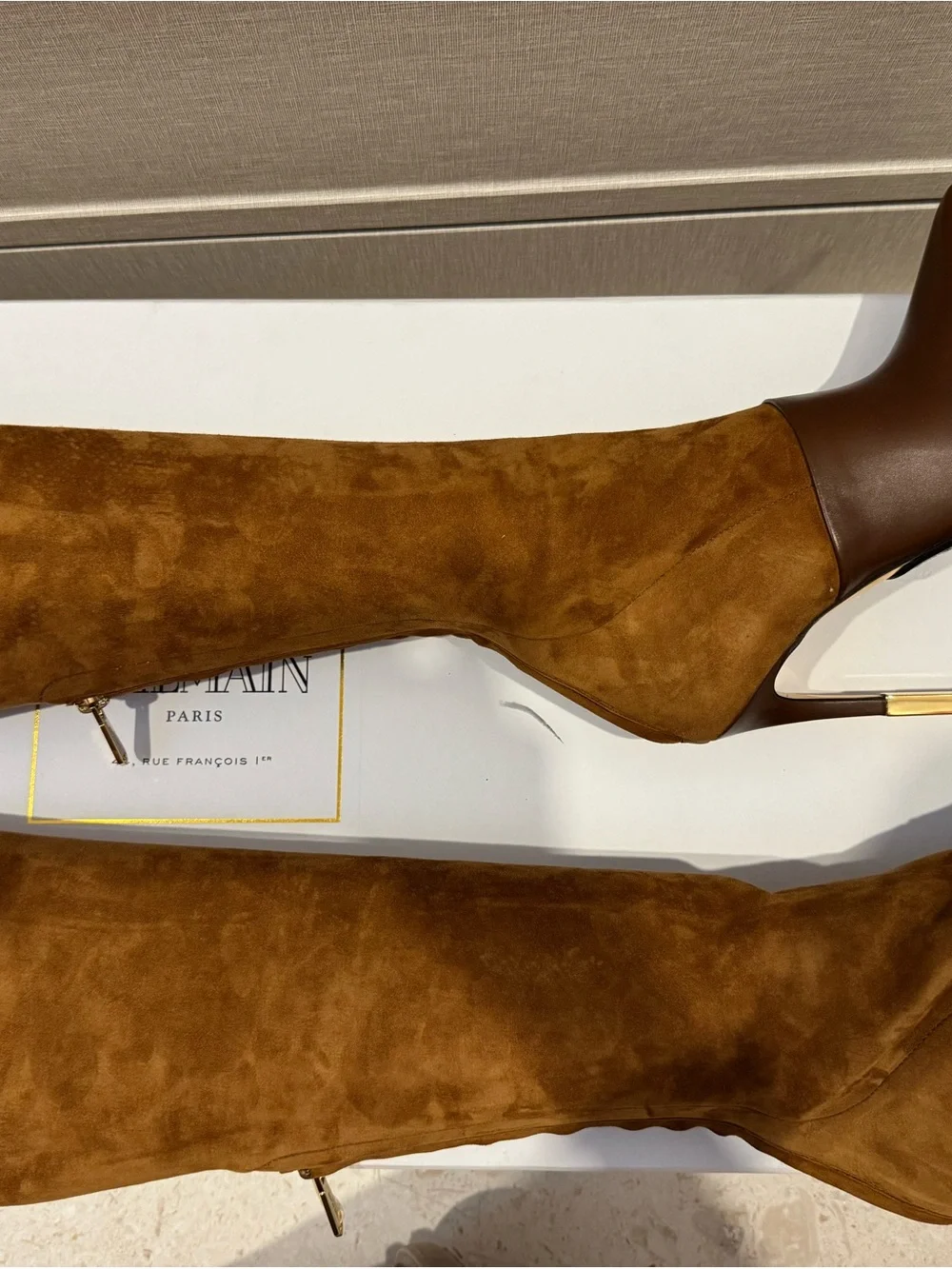 Balmain Amazone Brown Over-the-Knee Suede Stiletto Boots38/8 NWT!